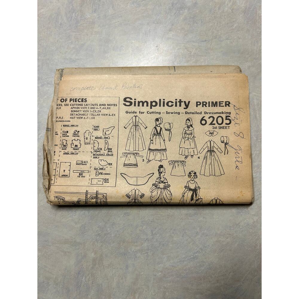 Vintage 1965 Simplicity Primer Pattern #6205 Children's Historical Costumes Sz 8